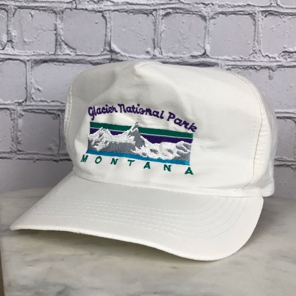 Montana Glacier National Park 80s Vintage White SnapBack Rocky Mountains Hat OS - Picture 8 of 12